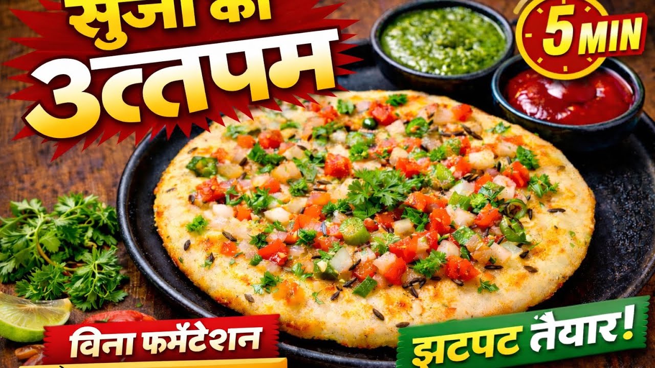 Easy Suji Uttapam Recipe l Soft and tasty Suji Uttapam l Ghar par banaye bazar jaise Suji uttapam