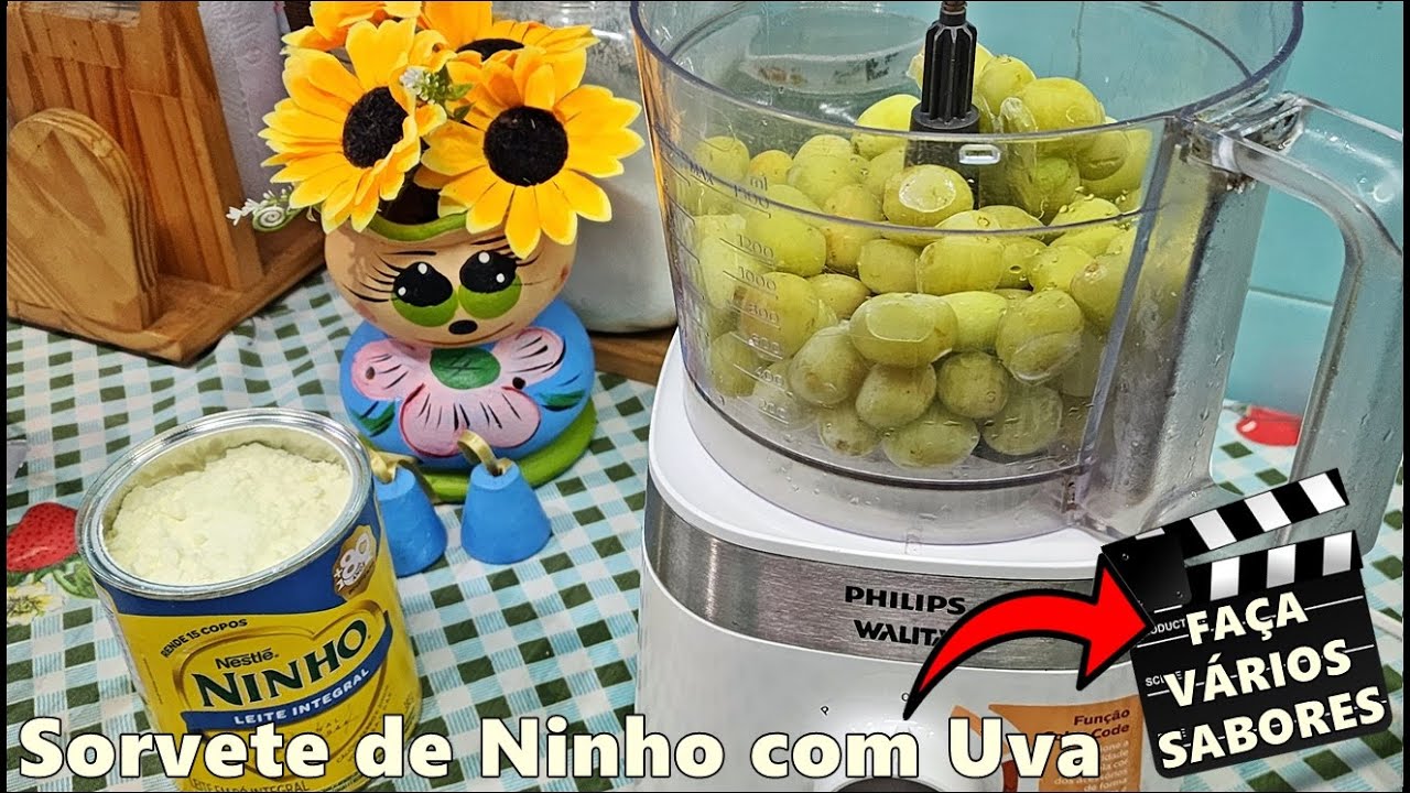 SORVETE SÓ 2 INGREDIENTES - SORVETE DE NINHO COM UVA  - FAÇA ESSE SORVETE DE VÁRIOS SABORES