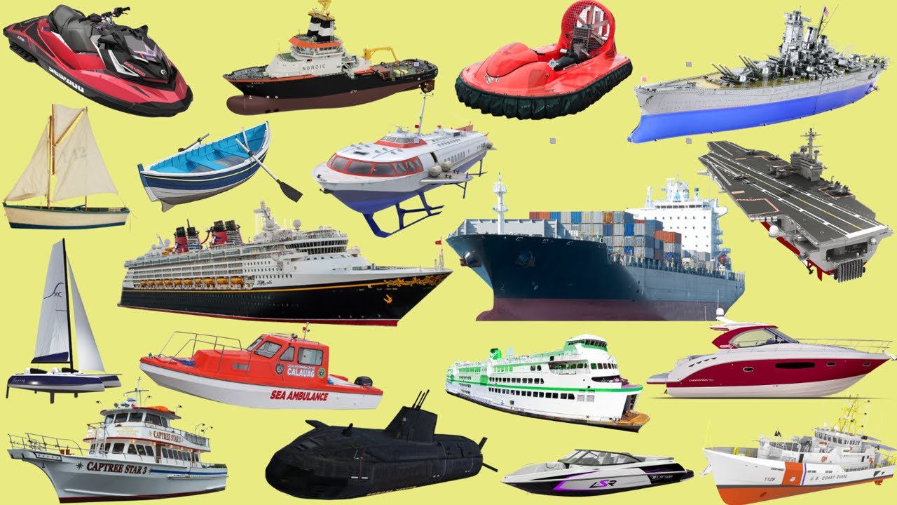 Water Vehicles - Boats & Ships - Water Transport for kids - Battle Ship, Container Ship, Cruise Ship