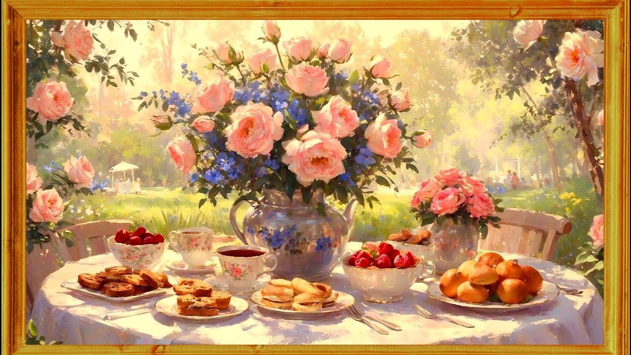 Mother's Day Tea | Delightful Spring Garden Screensaver | Frame TV Art | Vintage TV Wallpaper | 4K