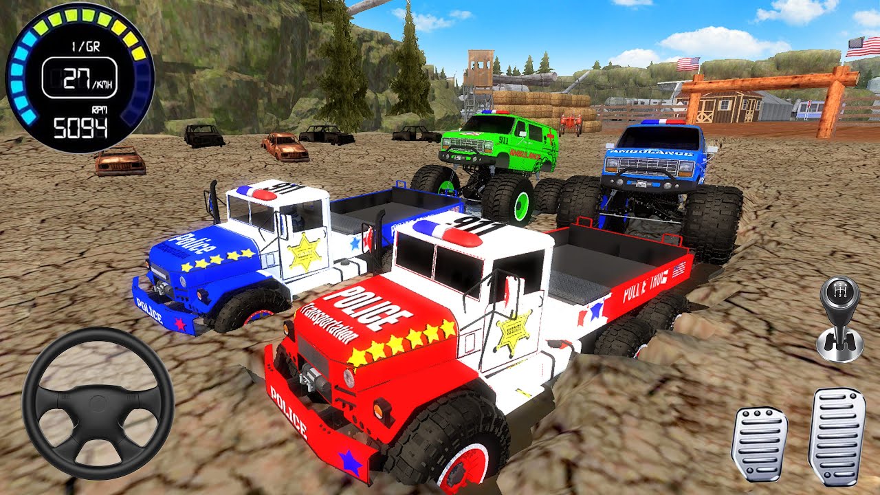 Juegos De Carros - Transporting US Police Monster Trucks #2 - Car Extreme Racing Android [Gameplay]