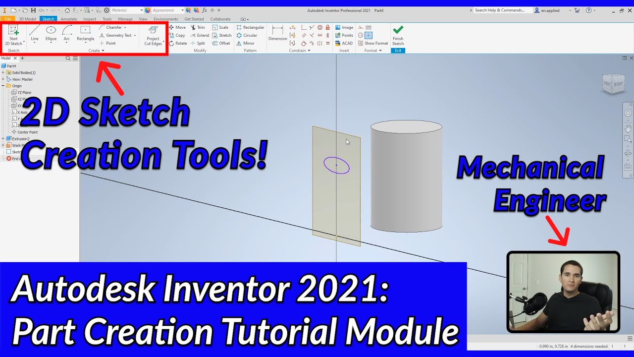 2D Sketch Creation Tools - Autodesk Inventor Part Tutorial | Autodesk Inventor 2021 IN DEPTH