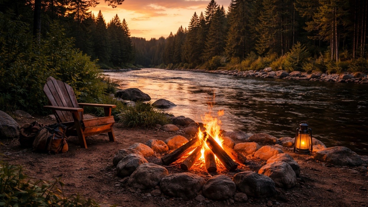 Crackling Campfire by the River 🔥 Cozy Sunset Fire Sounds