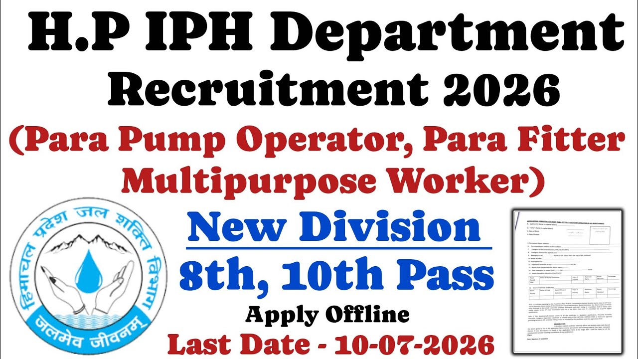 HP IPH Department Recruitment 2026 | New Division | Pump Operator, Para Fitter, Multipurpose Work...