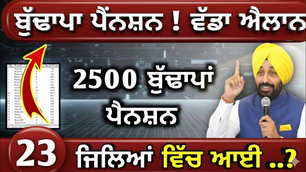 2500 ਬੁੱਢਾਪਾ ਪੈਨਸ਼ਨ ਸੁਰੂ | 2500 pension scheme punjab | 2500 pension punjab | punjab pension 2500