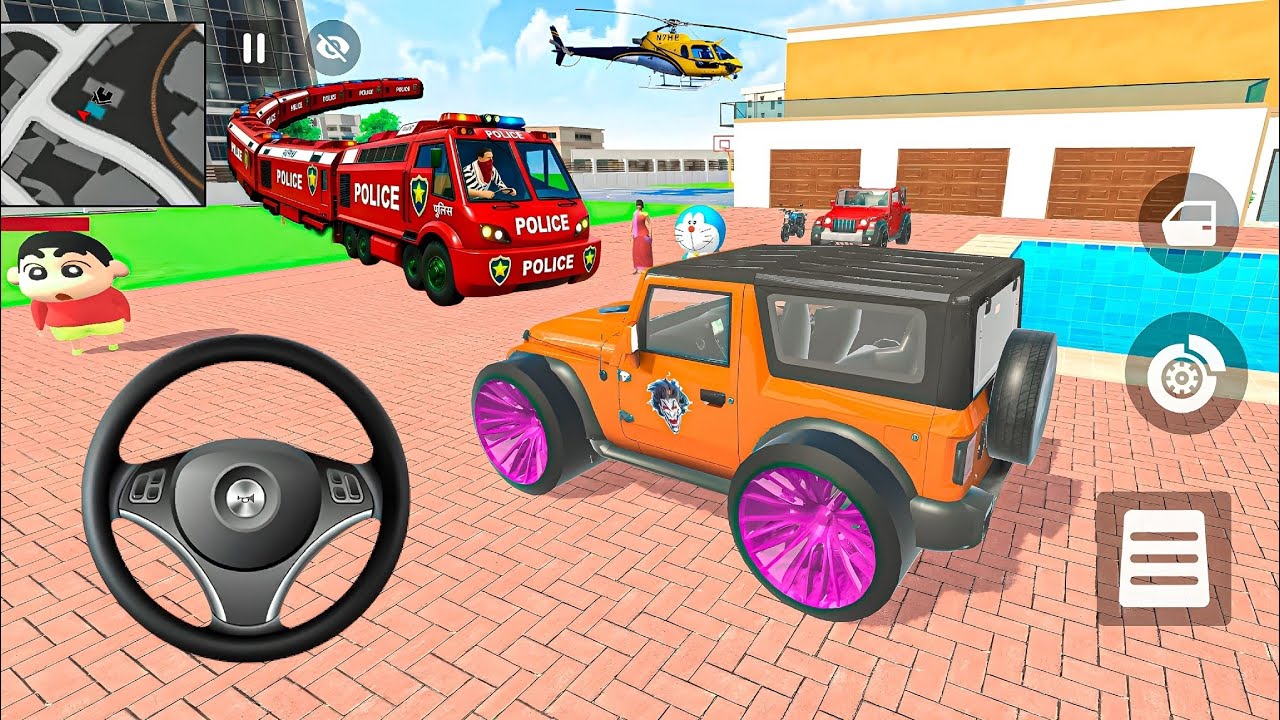 Car Bike Game: Franklin and Shinchan Purchase Long Red Police Train & in Indian Auto Simulator 
