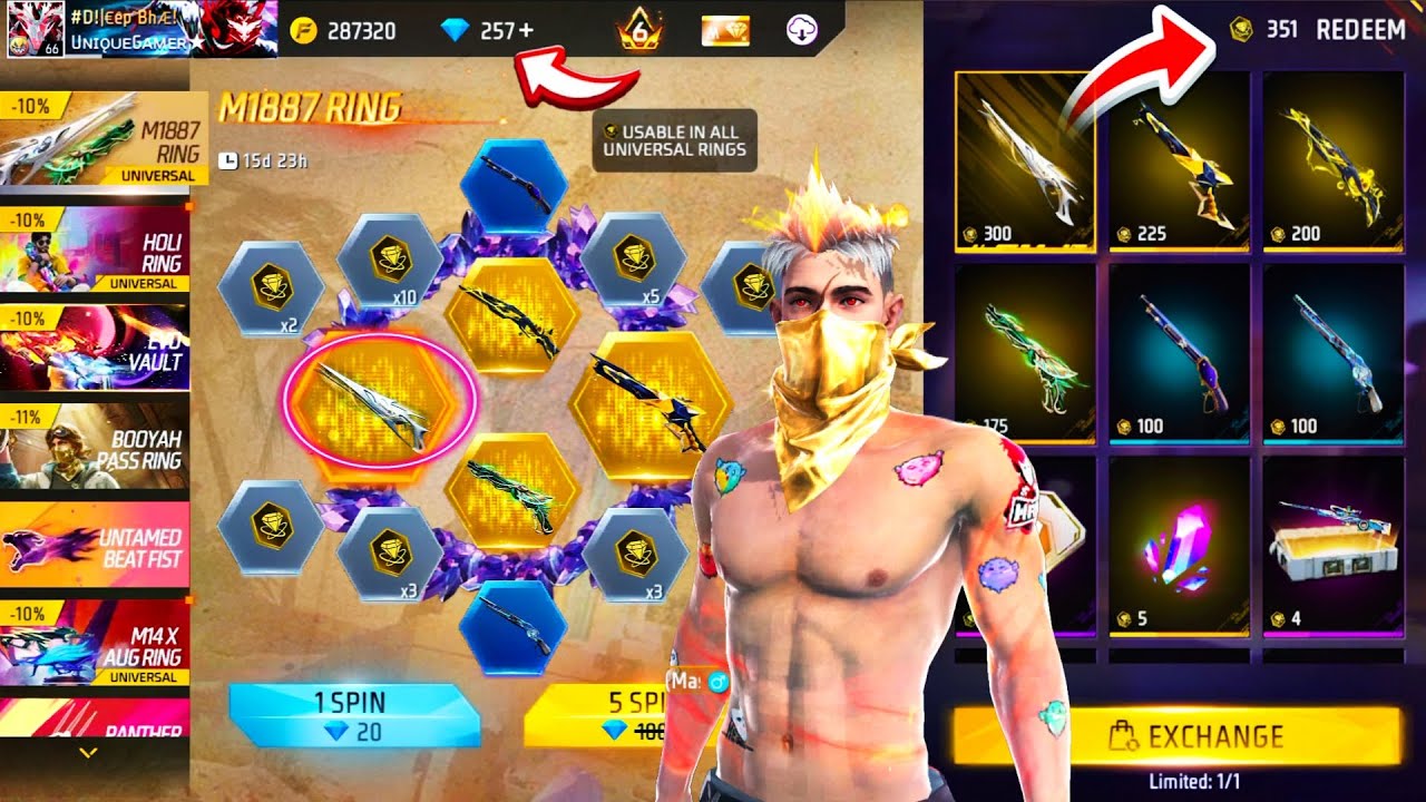 M1887 RETURN UNIVERSAL TOKEN RING EVENT FF •NEW EVENT FREE FIRE | GARENA FREE FIRE TO NIGHT UPDATE?