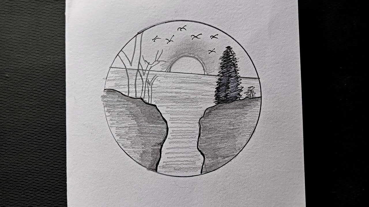 Easy circle scenery drawing || Beautiful  Nature drawing idea || Easy nature drawing tutorial ||