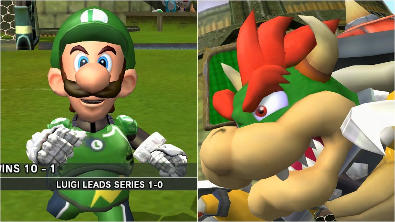 Mario Strikers Charged - Luigi vs Bowser - Wii Gameplay (4K60fps)
