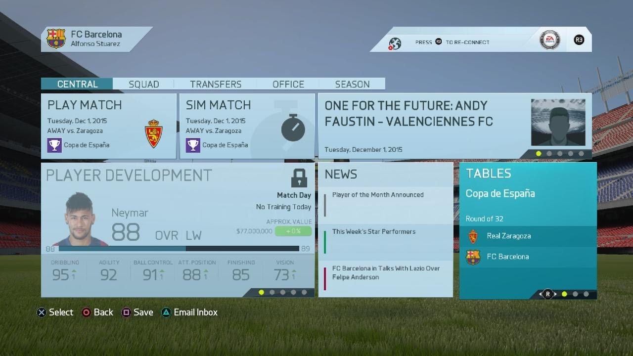 FIFA 16 Manager Career Mode Barcelona vs Valencia