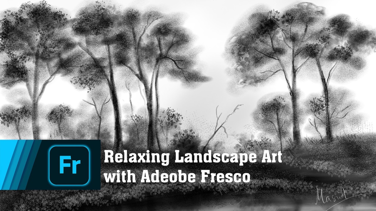 Misty Forest Landscape Drawing with Adobe Fresco | Adobe Fresco Art