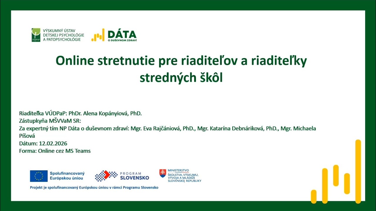 Online stretnutie pre zástupcov a zástupkyne stredných škôl - NP Dáta