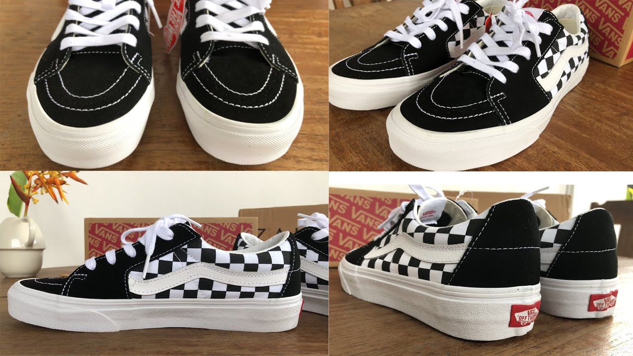 VANS Sk8-Low Black Checkerboard UNBOXING close detail