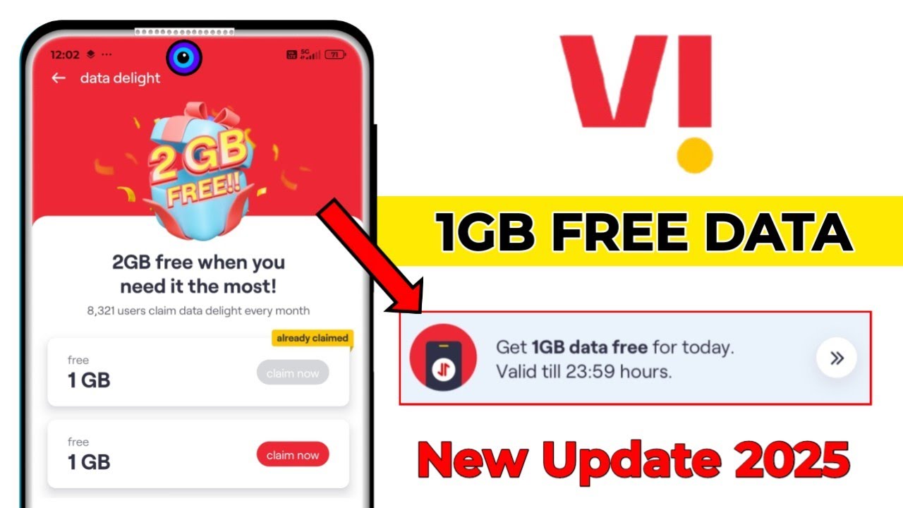 Vi 1gb free data today | Vi data delight claim 2025