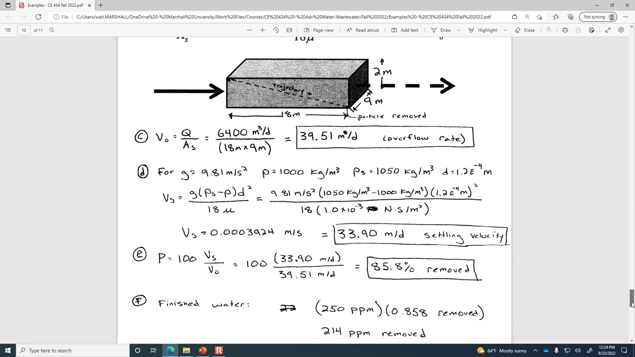 Sedimentation, Settling, and Clarifiers, pt. 2 - CE 434, Class 14 (23 Sept 2022)