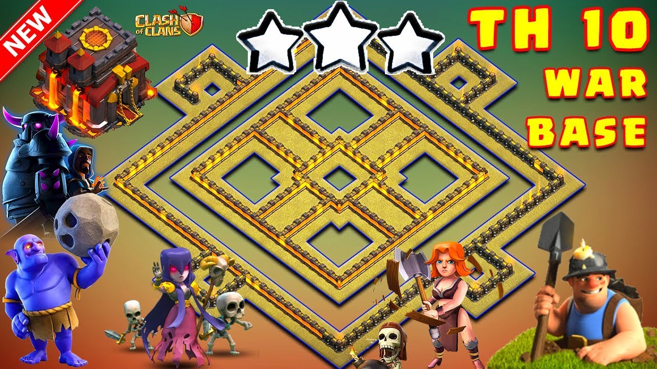 UNDEFEATED BEST TH10 War Base 2018 Anti 3 Star With Replays Anti Bowler Anti Miner Anti Valkyrie