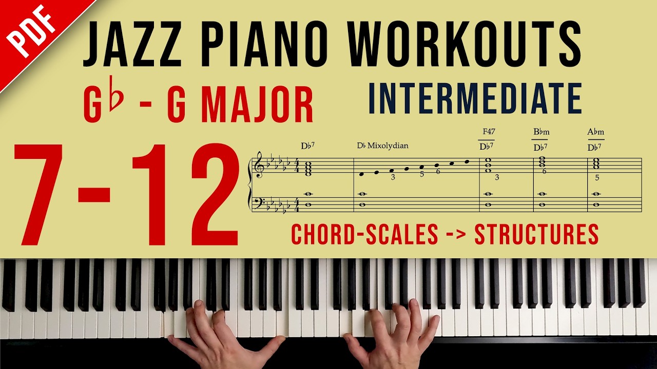 Упражнения для джазового фортепиано — Средний уровень, соль бемоль: миксолидийский, полуцелотонов...