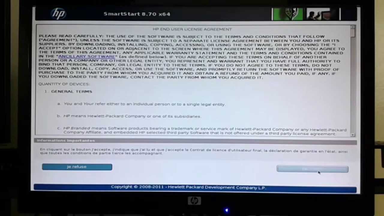 Installation Windows server 2008 sur serveur HP Proliant DL380 G7