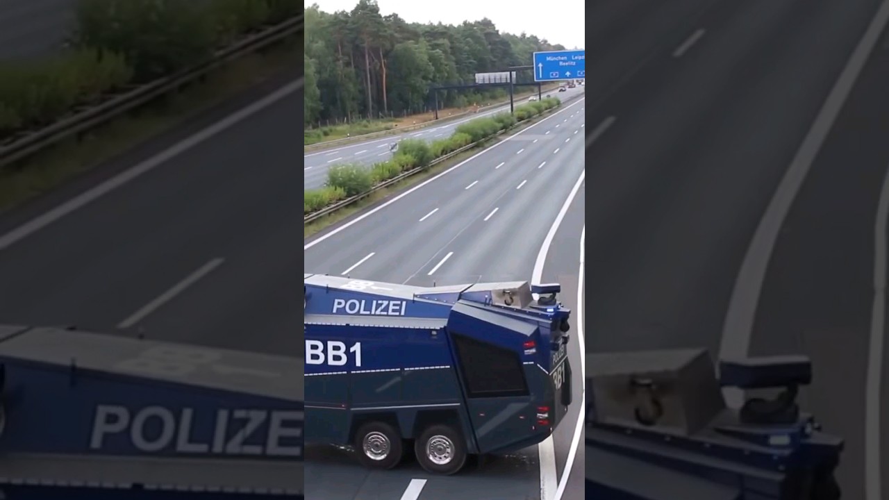 Wasserwerfer der Polizei zur Waldbrand-Bek&auml;mpfung bei Fichtenwalde eingesetzt