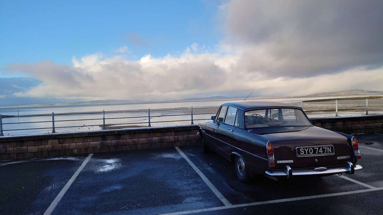 Rover P6 2200 SC Morecambe run Sun Snow and Fog