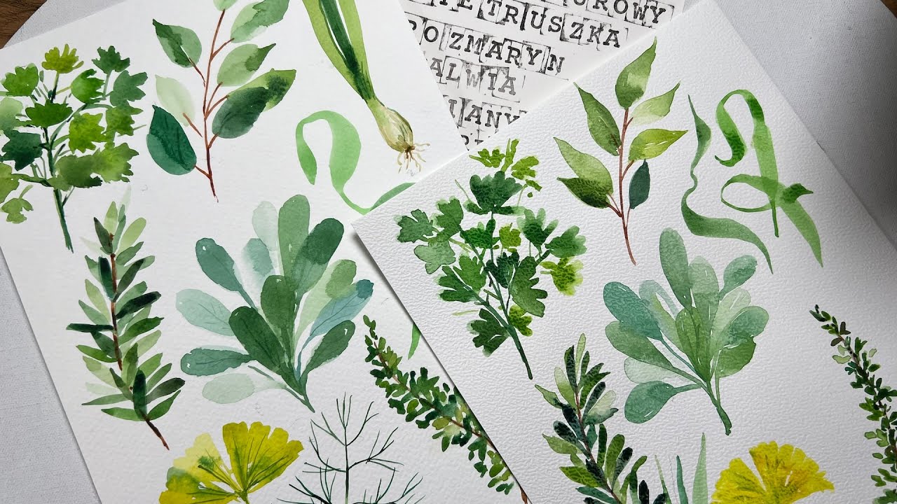 Szybki i łatwy spos&oacute;b na malowanie 10 zi&oacute;ł i liści akwarelami!
