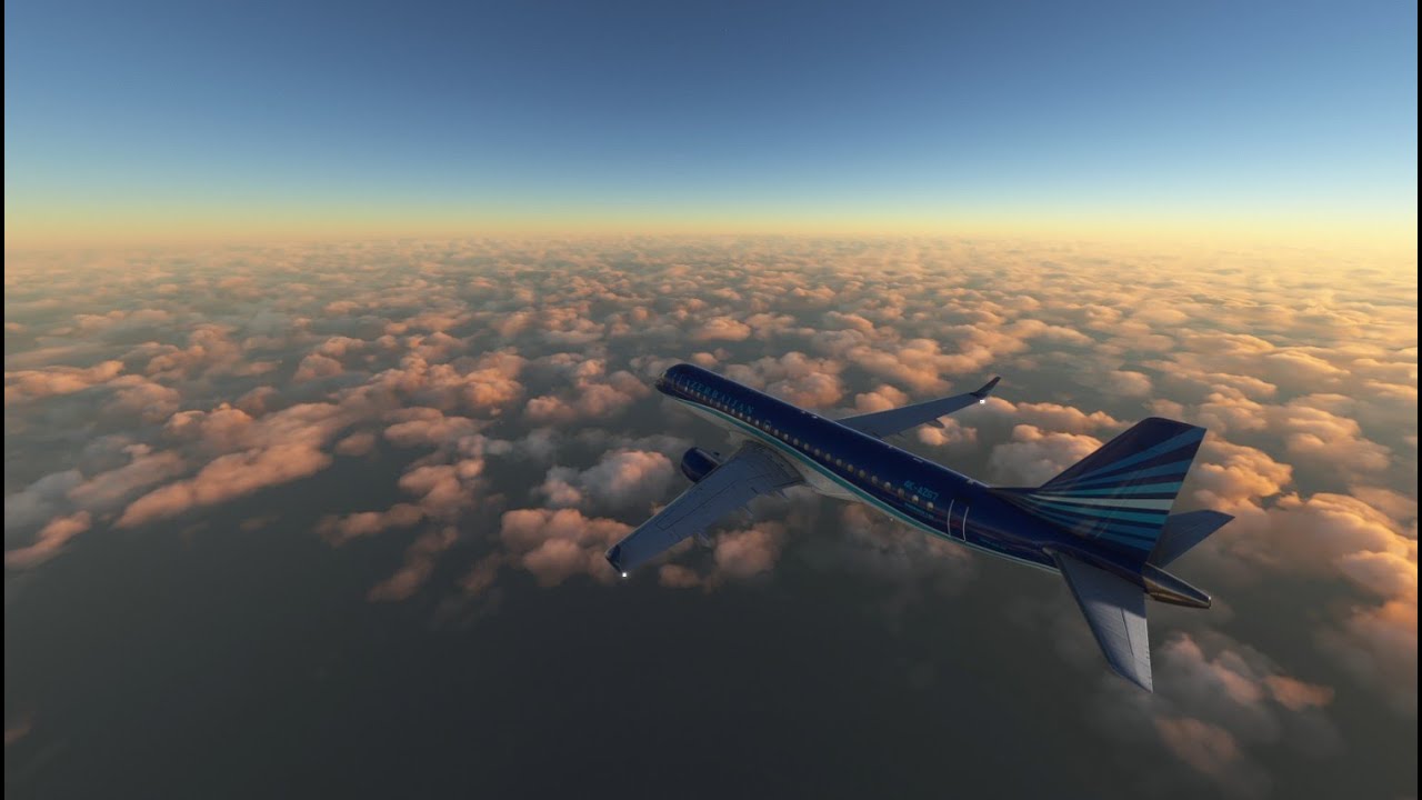 Azərbaycan Hava Yolları Embraer 190 ilə Bakı-Aktau səhər uçuşu. Microsoft Flight Simulator