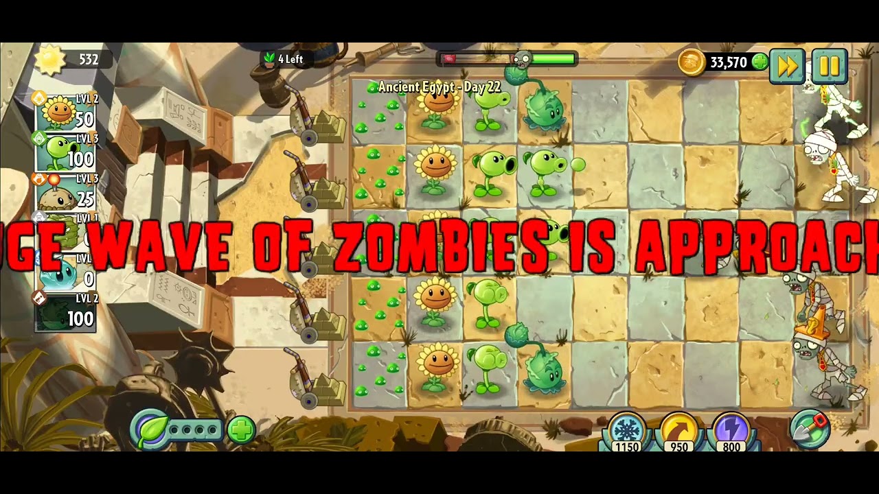 Plants vs Zombies 2 - Adventure - Level 22 - Gameplay (saved by the lawnmower) (NO BGM)