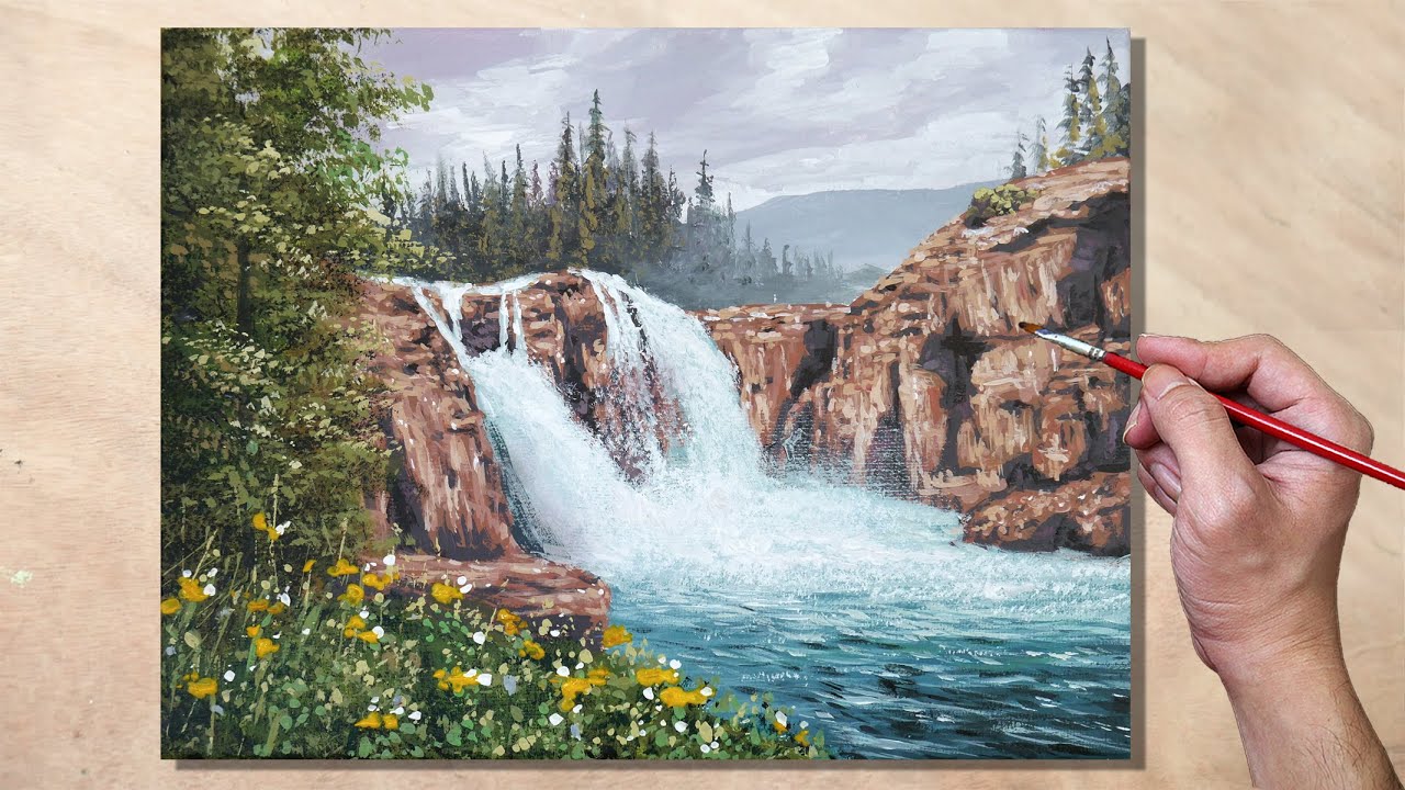 Acrylic Painting Waterfall Creek Landscape