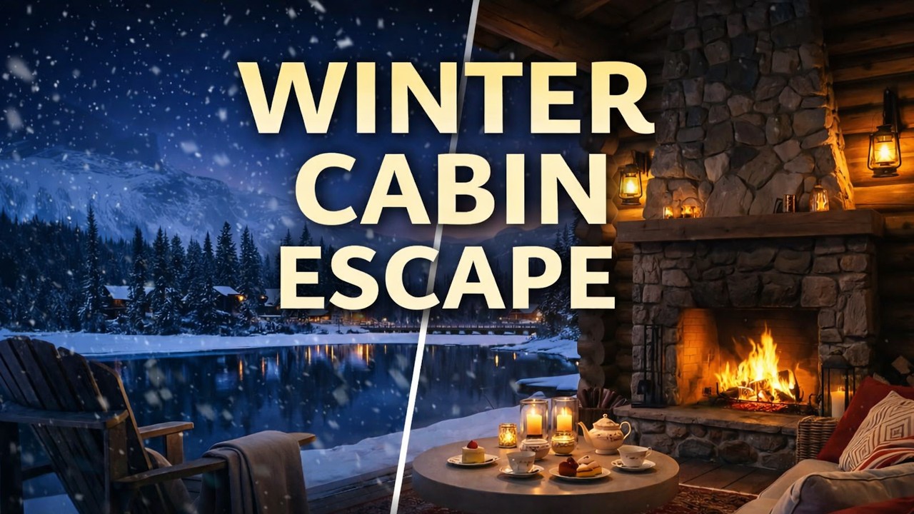 Snowstorm Cabin Night ❄️ Cozy Fireplace & Soft Piano Music | Relaxing Winter Ambience