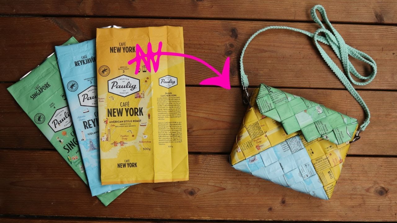 Как превратить пакеты из-под кофе в маленькую сумочку 💛💚💙