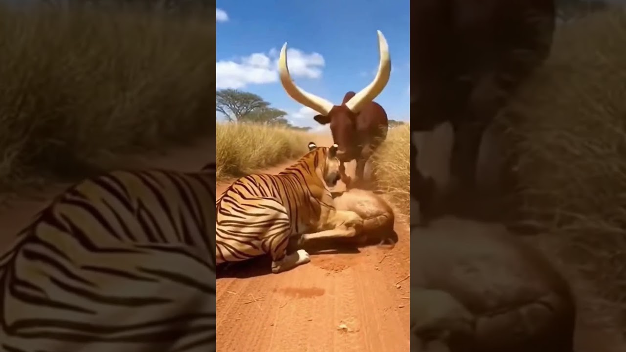 Ankole Watusi Launches Tiger into the Air