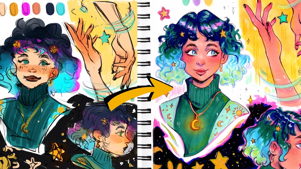 ✨ DRAW WITH ME: Sketchbook spread process - DTIYS