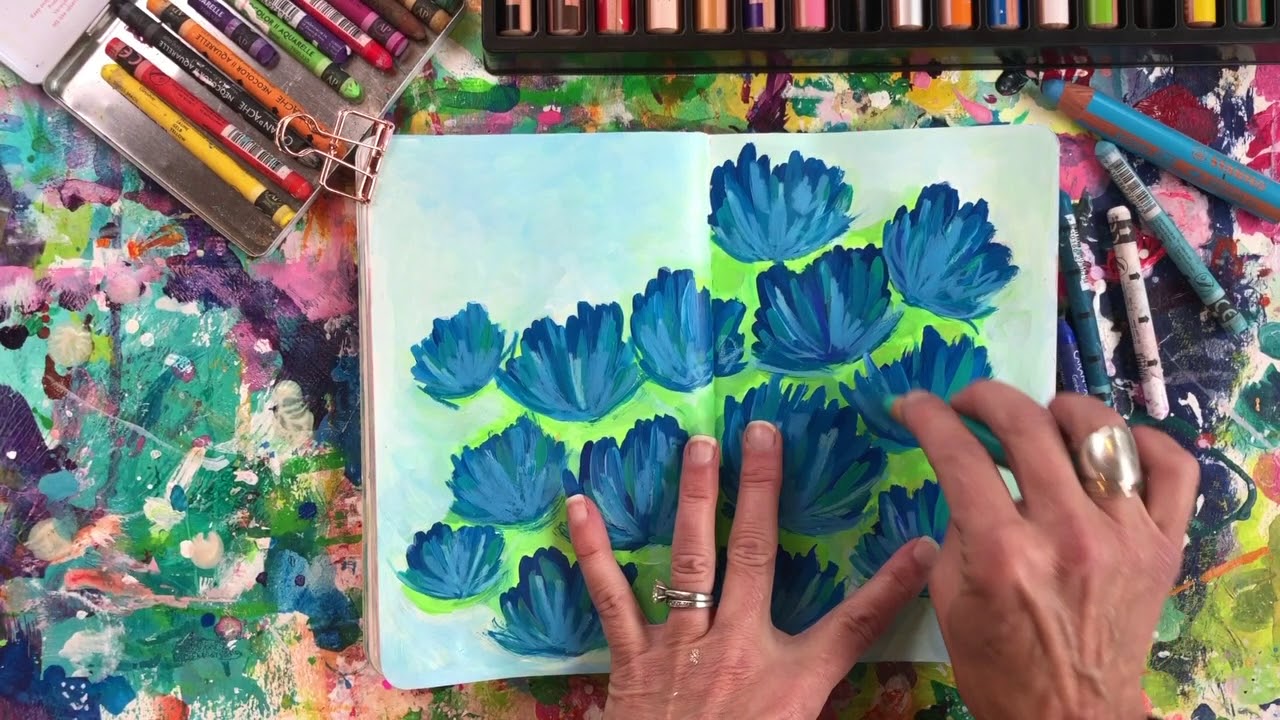 Art demo using Neo Crayons II and Stabilo Crayons with Andrea Garvey