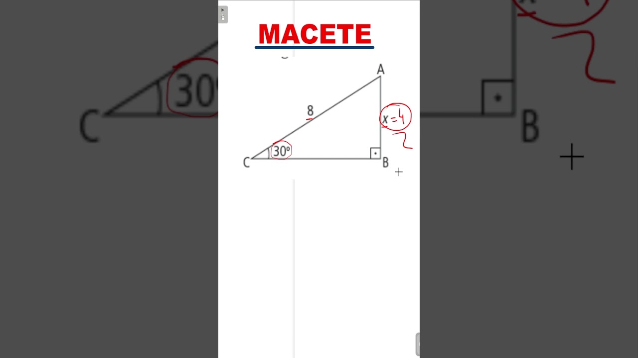 MACETE INCR&Iacute;VEL! TRIGONOMETRIA NO TRI&Acirc;NGULO RET&Acirc;NGULO. CATETO OPOSTO AO &Acirc;NGULO DE 30&deg; E 60&deg;
