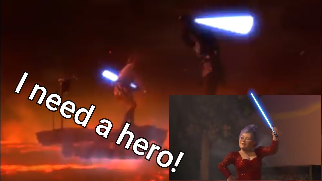 Star Wars 3 final battle but with I need a hero from Shrek 2