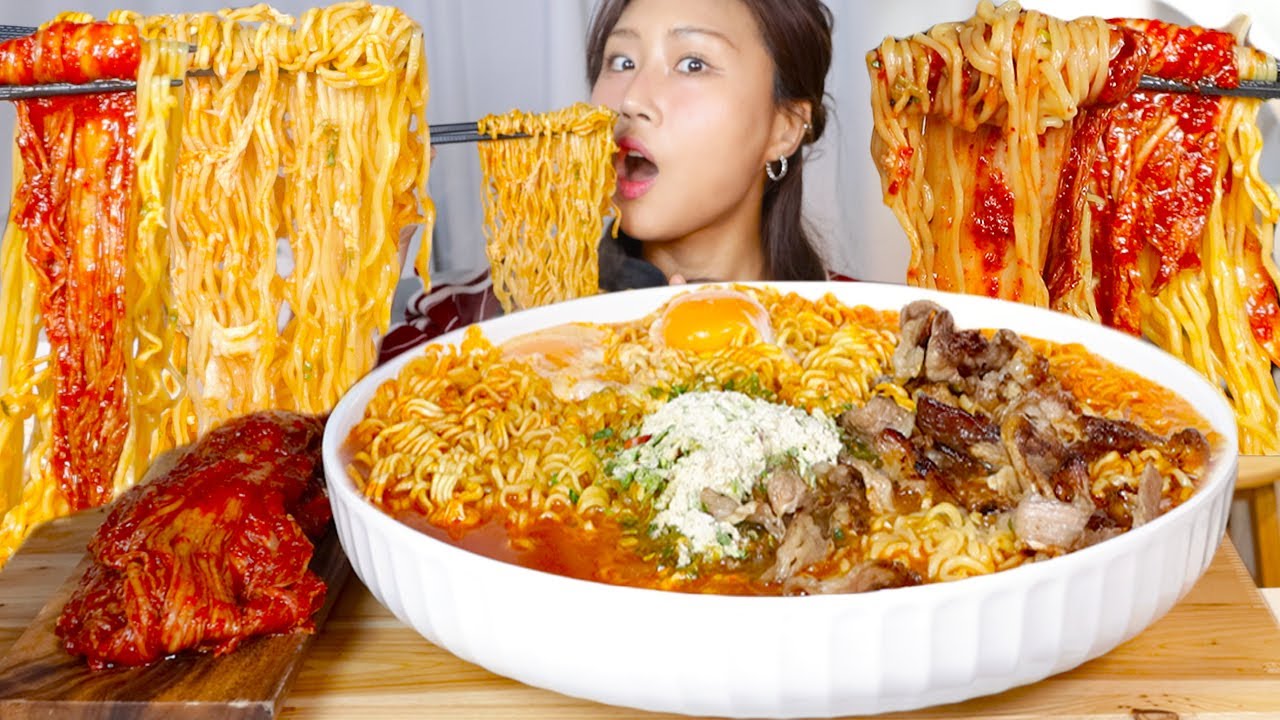 MUKBANG) 우삼겹 올린 우지라면 실비김치 먹방🍜 라면 Korean Ramyun with Kimchi asmr eating
