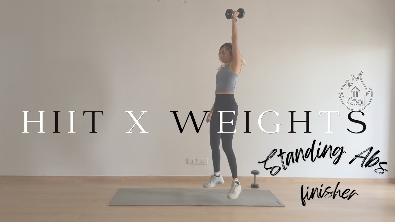 20 Min HIIT Dumbbell Workout + Standing Abs Finisher | Full Body Fat Burn | Burn 400 Calories 🔥