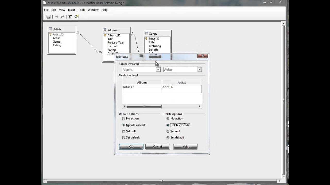 Using Libre Office Base to Create a Relationship Between Fields in Tables