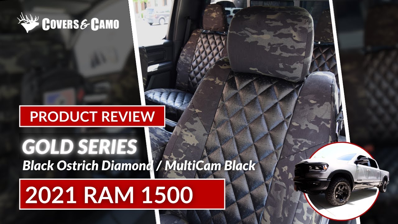 2021 RAM 1500 Custom Seat Covers. Black Ostrich Diamond insert with MultiCam Black trim.