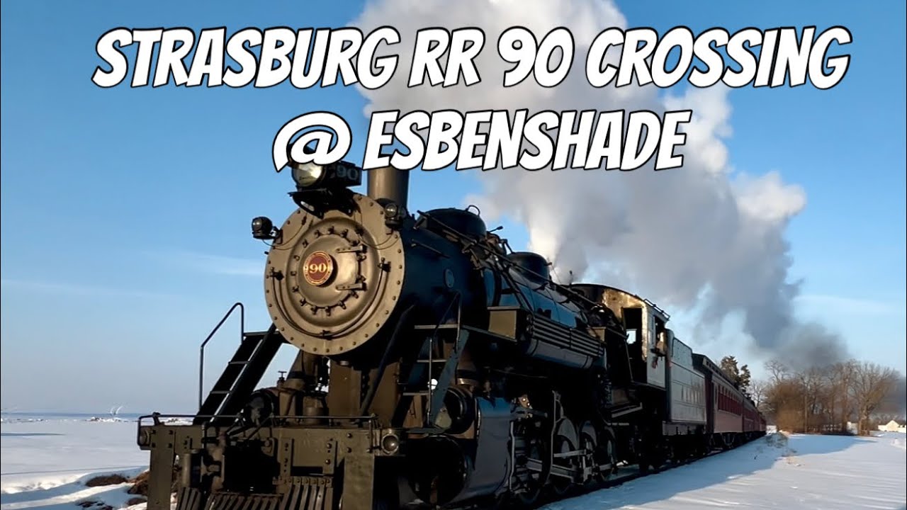 🚂Strasburg Rail Road No. 90 at Esbenshade Crossing | Snowy Sunset Steam Action ❄️🌅