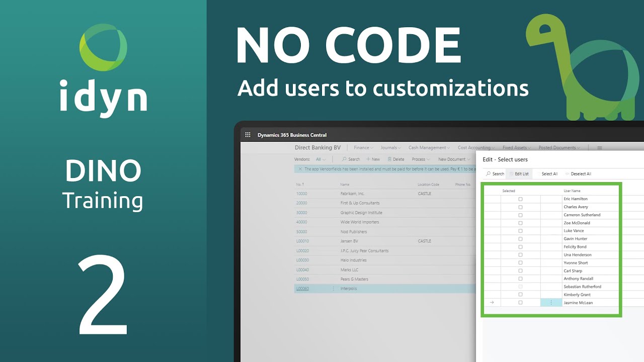 Add users to customizations in Business Central | NO CODE solution | Training 2 | DINO by idyn