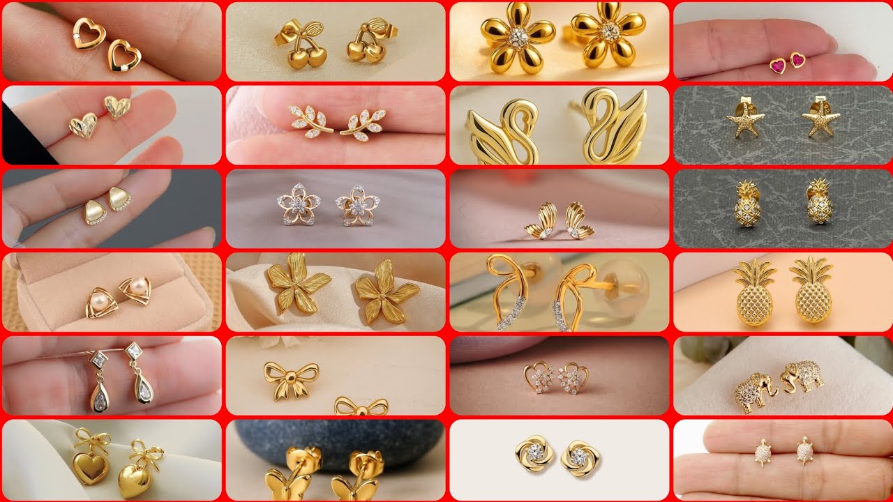Daily wear gold earring designs / 2-5 gram gold tops earrings design#lightweightearrings #viralvideo