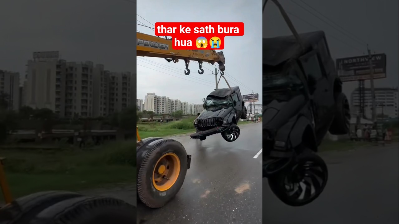 Something terrible happened to the Thar 😱😭 #automobile #youtube #thar #viral #tharaccident #accid...
