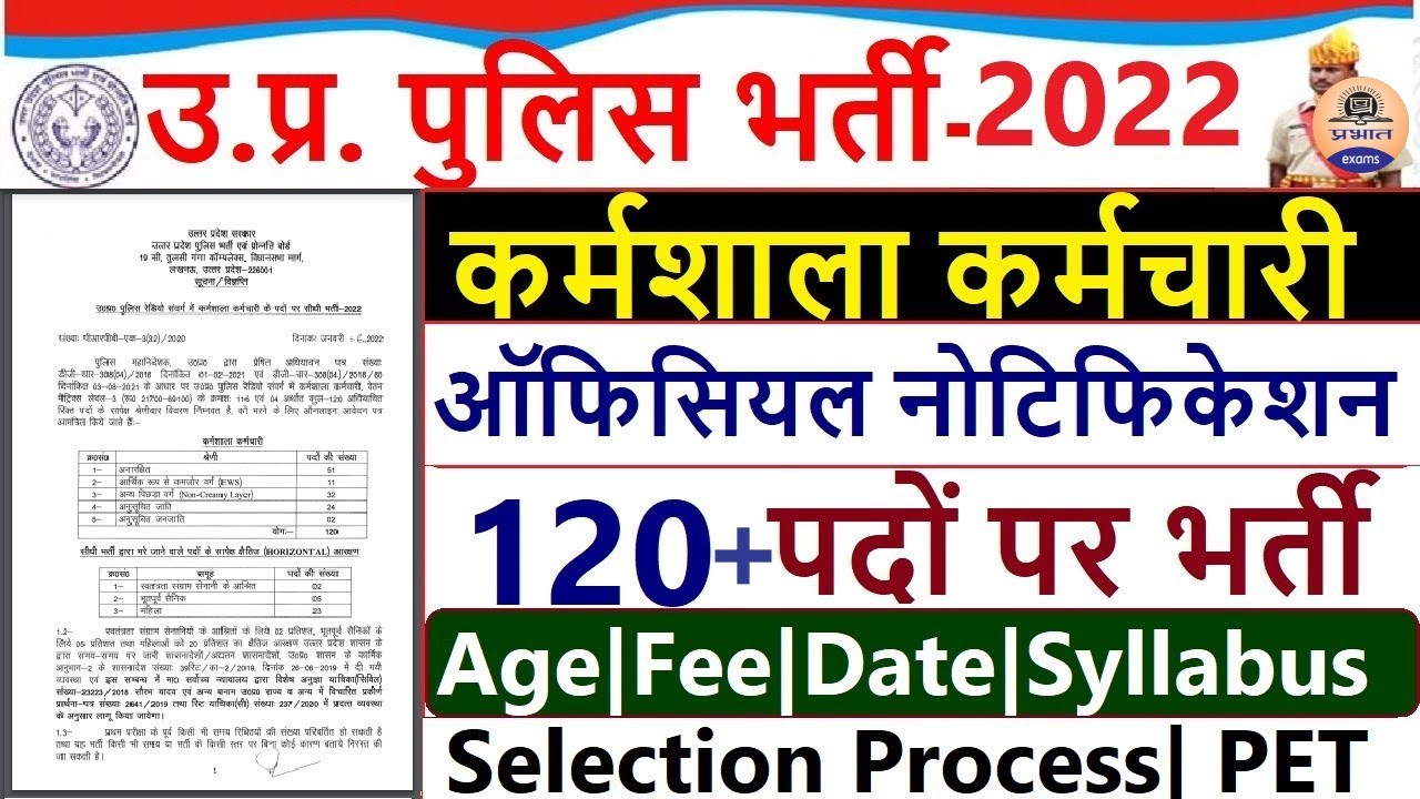 UP Police Workshop Staff Recruitment 2022 &brvbar;&brvbar; UP Police Workshop Staff Notification 2022||UPPRPB||