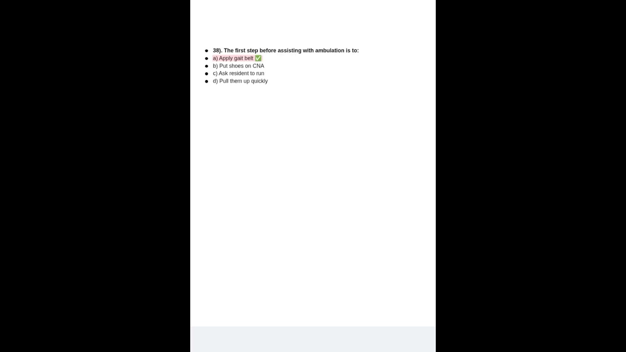 M.A CNA Preparation Exam: Restorative Care
