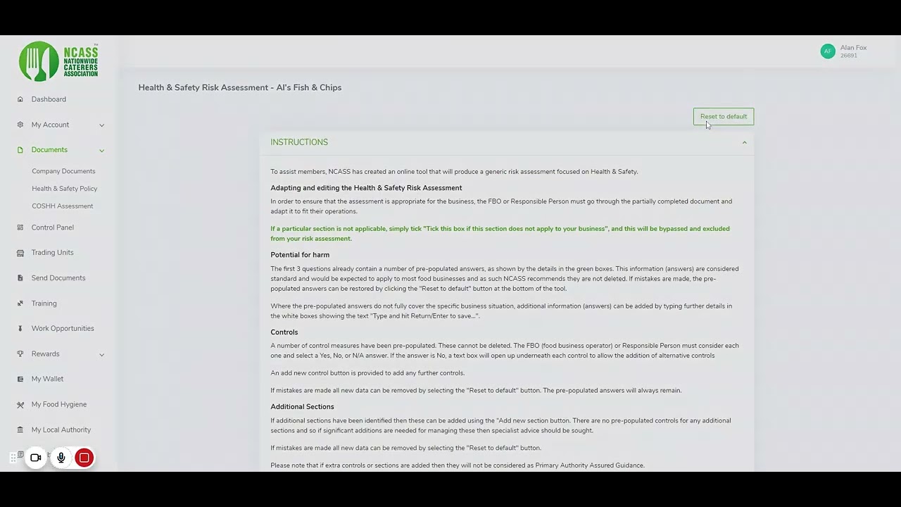 How to create a Health and Safety / Fire Risk Assessment with NCASS tools