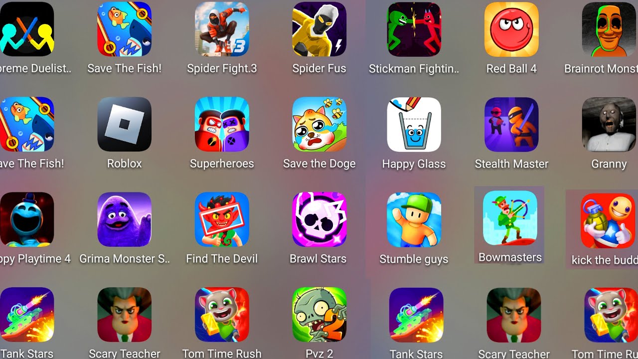 Bowmasters,Spider Fighter 3,Supreme Duelist,Poppy Playtime 4,Spider Fuser,Brawl Stars,Stumble Guys..