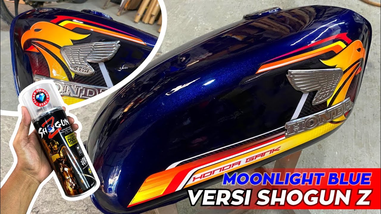 TANGKI HONDA CB WARNA MOONLIGHT BLUE KOMBINASI GRAFIS PAKAI CAT SEMPROT SHOGUN Z