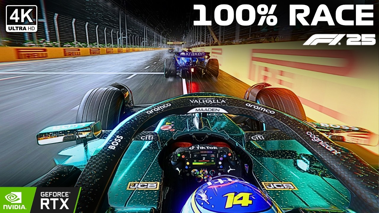 F1 25 ULTRA REALISTIC GRAPHICS 4K - Fernando Alonso Singapore GP 100% Race Gameplay
