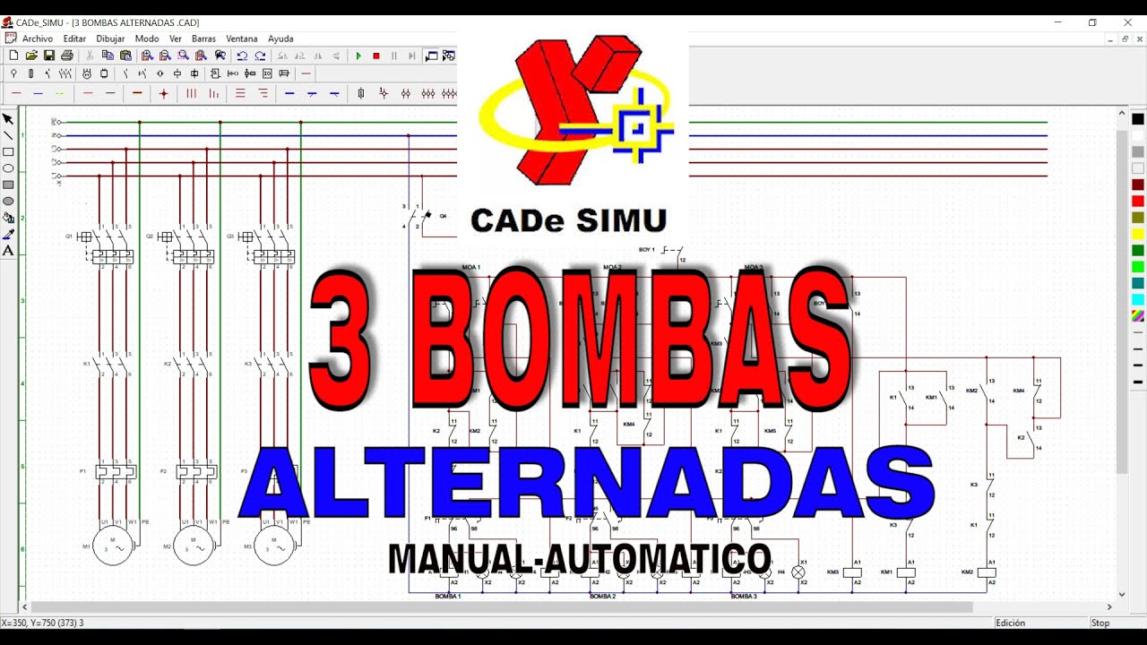 Conexión de 3 Bombas Alternadas Manual - Automático: Cade Simu